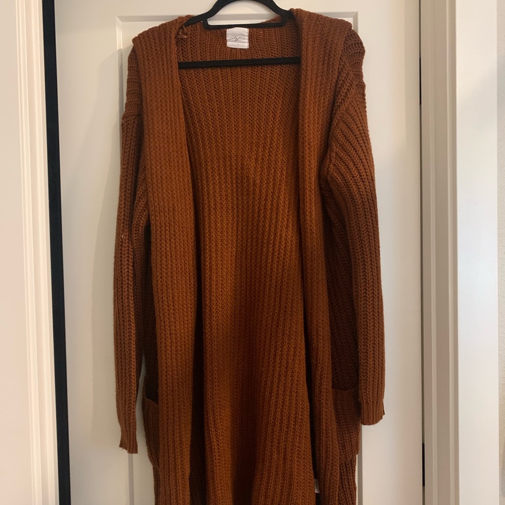 CJLA Long knit cardigan with hood